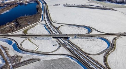 Aerial view, motorway junction Duisburg-Süd, A59 and A524, Huckingen, Duisburg, Ruhr area, North