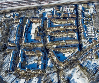 Aerial view, monument colliery housing estate Am Himgesberg, Hüttenheim, Duisburg, Ruhr area, North