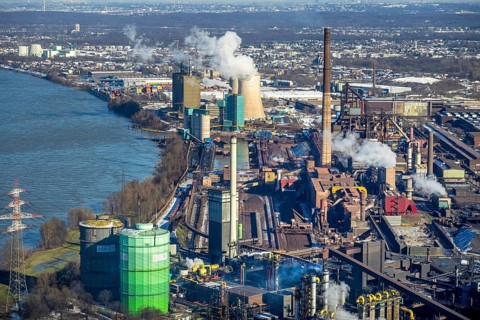 Aerial view, Hüttenwerke Krupp Mannesmann and Huckingen power station, Rheinaue Ehingen,