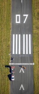 Aerial photograph, marking work on the runway at Brilon-Thülen airfield in the Thülen district of