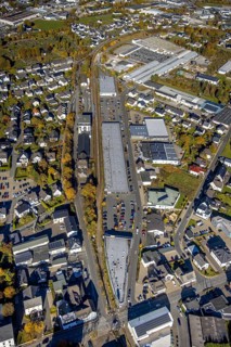 Aerial view, commercial area shopping centre on Freiladestrasse in Brilon, Sauerland, North