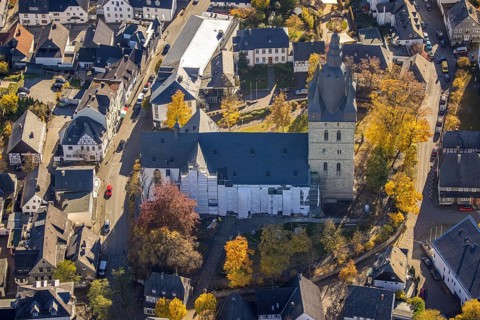 Aerial view, renovation work on the catholic provost church in Brilon, Sauerland, North