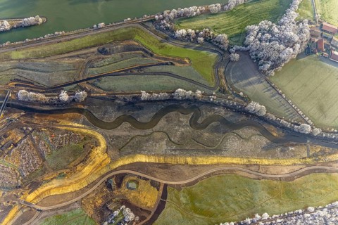 Aerial view, Suderwicher Bach meander and Emscher conversion in the Suderwich district of
