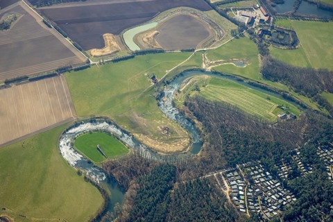 Aerial view, Lippe reorganisation, river Lippe, renaturation, new Lippe meanders, restoration of