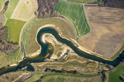 Aerial view, Lippe reorganisation, river Lippe, renaturation, new Lippe meanders, restoration of