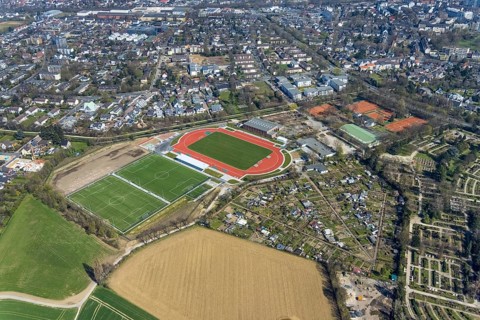 Aerial view, construction site new football pitches, sports facility, Spiel- und Sportverein 09 e.V