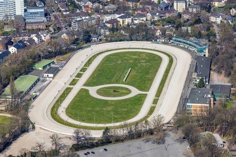 Aerial view, trotting track Dinslaken, Bärenkampallee, Dinslaken, Ruhr area, North