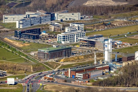 Aerial view, technology park Phönix-West, Amprion, Hacheney, Dortmund, Ruhr area, North