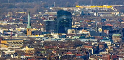 Aerial view, city centre view, St. Peter's Church, RWE Tower, Rombergpark-Lücklemberg, Dortmund,