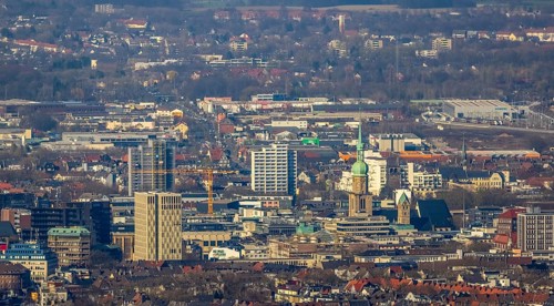 Aerial view, city centre view, Reinoldikirche, Rombergpark-Lücklemberg, Dortmund, Ruhr area, North