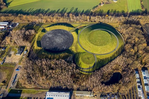 Aerial view of the landscaping work in the CreativQuartier Fürst Leopold on the former site of the