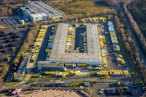 Aerial view of the industrial park Dorsten-Marl with the DHL freight centre in the Lünsingskuhle in