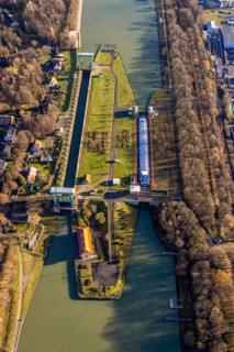 Aerial view large lock Dorsten on the Wesel-Datteln Canal near Dorsten in the Ruhr area in North