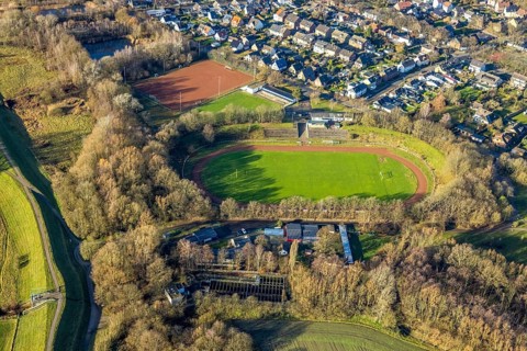 Aerial view of the sports field SuS Hervest-Dorsten 1919 in the Ellerbruchstraße in Dorsten in the