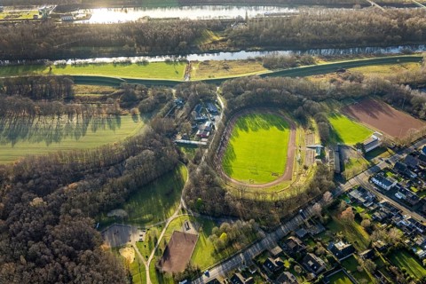 Aerial view of the sports field SuS Hervest-Dorsten 1919 in the Ellerbruchstraße in Dorsten in the