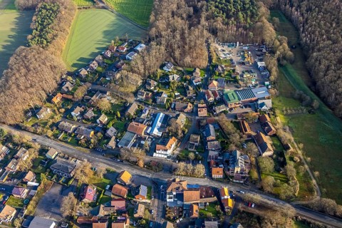 Aerial view of St Paul's Catholic Church in Dorfstraße in Dorsten in the Ruhr area in North