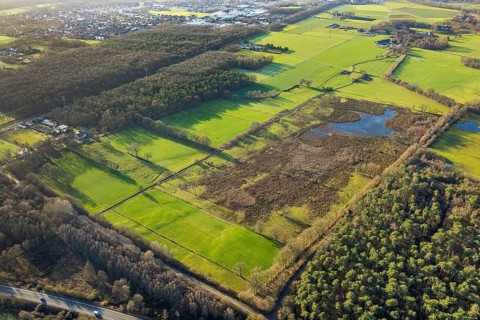 Aerial photo bird observation area and nature reserve Hervester Bruch in Dorsten in the Ruhr area
