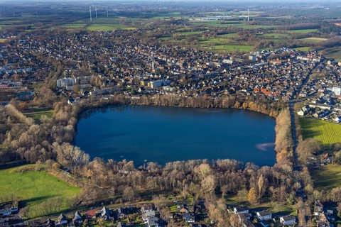Aerial view of Blauer See used as a water reservoir by RWW Rheinisch-Westfälische