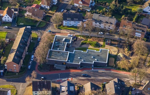 Aerial view of the new construction of the day care centre on Antoniusplatz in the Holsterhausen
