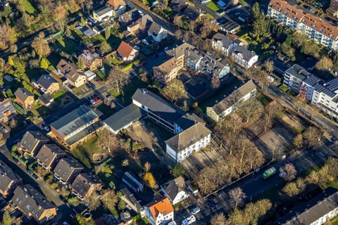 Aerial view of the Bonifatiusschule in the Pliesterbecker Straße in Dorsten in the Ruhr area in