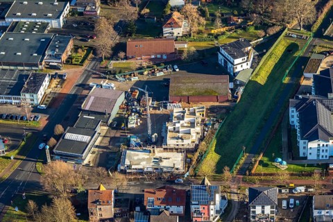 Aerial view of a construction site An der Molkerei und Regensickerbecken in Dorsten in the Ruhr