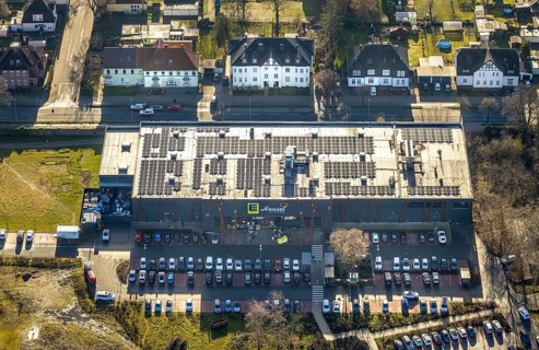 Aerial view of the supermarket Edeka Honsel in the Fürst-Leopold-Allee in Dorsten in the Ruhr area