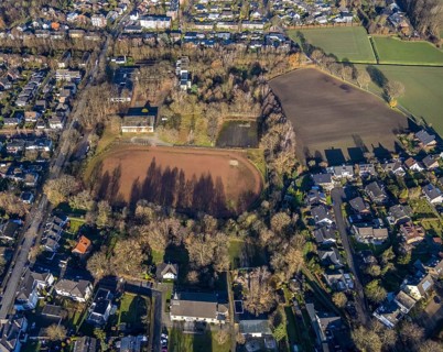 Aerial view sports ground at Bismarckstraße and former Gerhart-Hauptmann-Realschule in Dorsten in
