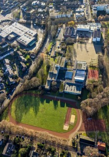 Aerial view of the sports field at the St. Ursula Realschule and Agathaschule in Dorsten in the