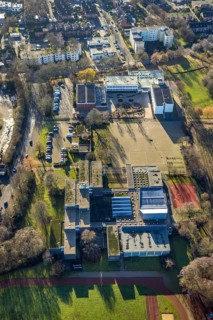 Aerial view of the sports field at the St. Ursula Realschule and Agathaschule in Dorsten in the