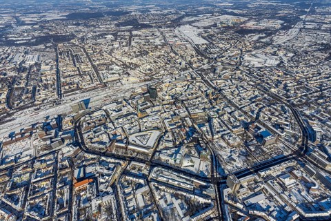 Aerial view, city centre, Wallring, central station, city, Dortmund, Ruhr area, North