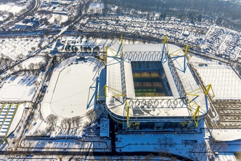 Aerial view, BVB stadium Signal Iduna Park, Westfalenhalle, Dortmund, Ruhr area, North