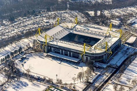 Aerial view, BVB stadium Signal Iduna Park, Westfalenhalle, Dortmund, Ruhr area, North