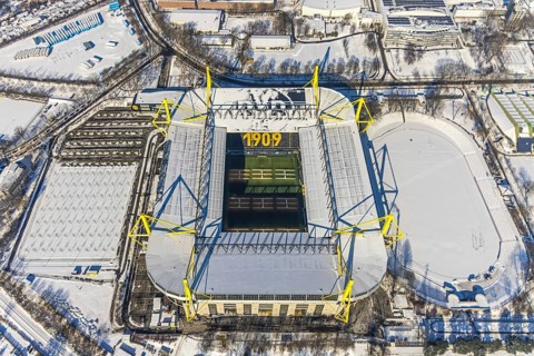 Aerial view, BVB stadium Signal Iduna Park, Westfalenhalle, Dortmund, Ruhr area, North