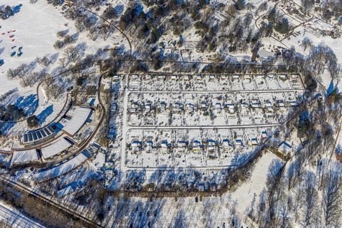Aerial view, Buschmühle Westfalenpark, Gartenverein Am Neuen Hain, Ruhrallee, Dortmund, Ruhr area,