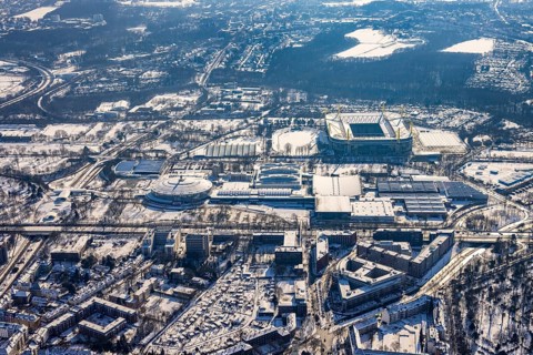 Aerial view, BVB stadium Signal Iduna Park, building complex Berswordt-Quartier, Westfalenhalle,