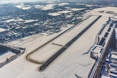 Aerial photo, Dortmund airport in winter, Wickede, Dortmund, Ruhr area, North Rhine-Westphalia,
