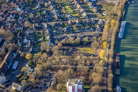 Aerial view of a construction site at the Wesel-Datteln Canal in Dorsten in the Ruhr area in North