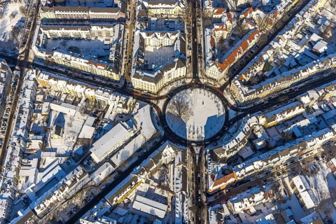 Aerial view, winter at Borsigplatz, Dortmund, Ruhr area, North Rhine-Westphalia, Germany, DE,