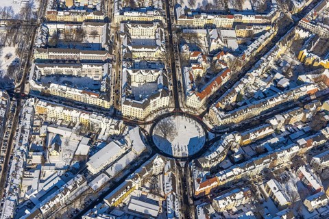 Aerial view, winter at Borsigplatz, Dortmund, Ruhr area, North Rhine-Westphalia, Germany, DE,