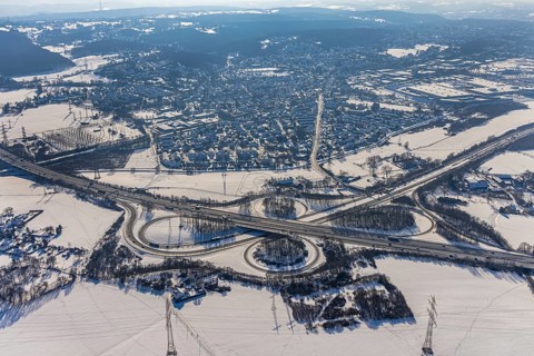 Aerial view, motorway junction Dortmund-Witten, A45 and A44, Persebeck, Dortmund, Ruhr area, North