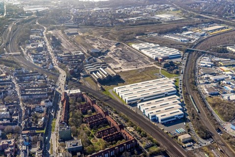 Aerial view, industrial estate of Union Gewerbehof GmbH Rheinische Straße, ZukunftsCampus, Union