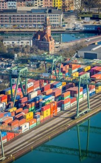 Aerial view, Port of Dortmund, Old Port Authority, Container Terminal, harbour, Dortmund, Ruhr
