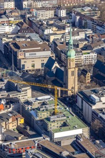 Aerial view, construction site Kampstraße for new student residence BaseCamp Dortmund,