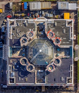 Aerial view, construction site and renovation town hall, city, Dortmund, Ruhr area, North