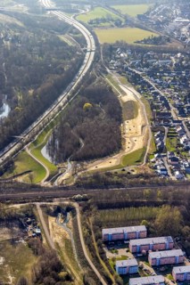 Aerial view, river Rossbach renaturalisation, Huckarde, Dortmund, Ruhr area, North