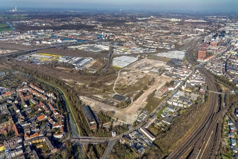 Aerial view, industrial estate of Union Gewerbehof GmbH Rheinische Straße, ZukunftsCampus, Union