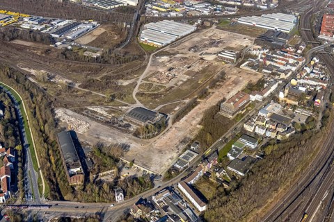 Aerial view, industrial estate of Union Gewerbehof GmbH Rheinische Straße, ZukunftsCampus, Union