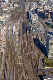 Aerial view, construction site with reconstruction and new construction of platforms at Dortmund