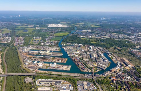 Aerial view, coal harbour of the inland port Dortmunder Hafen AG in Dortmund in the federal state