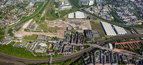 Aerial view, industrial estate of Union Gewerbehof GmbH, Rheinische Straße, ZukunftsCampus,